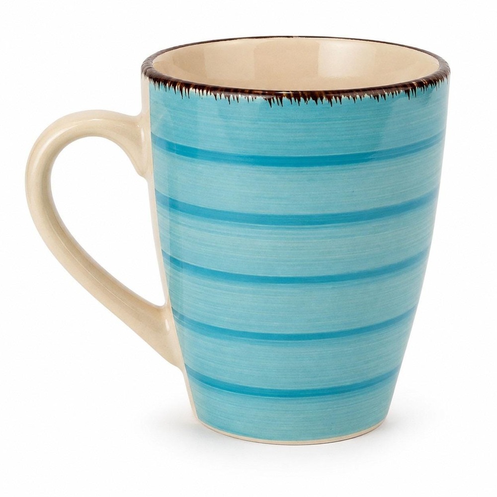 Royal Norfolk Aqua Blue Striped Stoneware Coffee Mug Rustic Farmhouse Cup